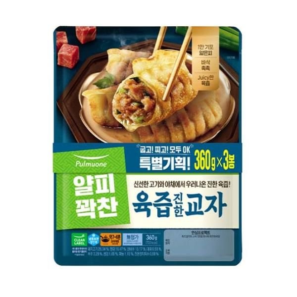 풀무원 얄피꽉찬 육즙진한교자 가족간식 야식 360g 3개