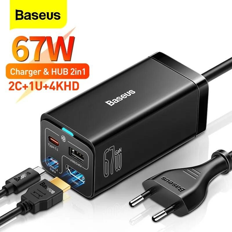 UnKnown [해외] 노트북 멀티포트 C타입 BASEUS-67W GaN USB C 충전기 PD 고속 충전 아이폰 호환 c형 허브 4K HDMI 도킹 스테이션 어댑터 스