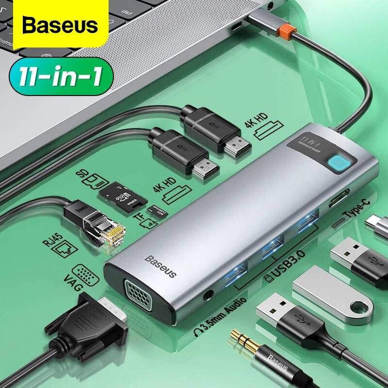 UnKnown [해외] 노트북 멀티포트 C타입 Baseus-USB c형 허브 USB c-hdmi 호환 RJ45 SD 리더 PD 100W 충전기 프로 도킹 스테이션 스플리터