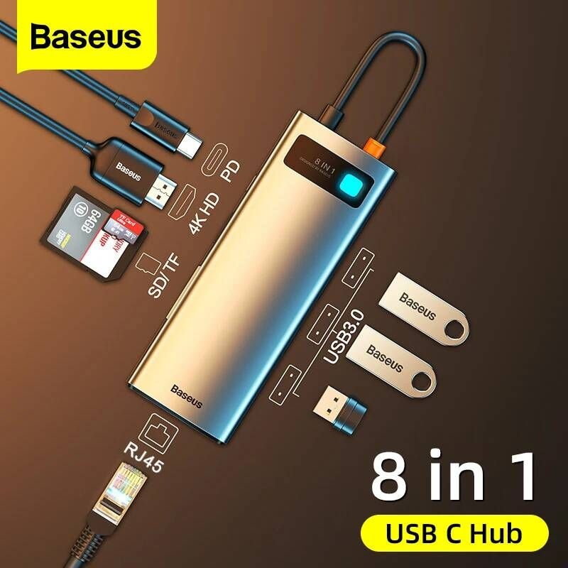 UnKnown [해외] 노트북 멀티포트 C타입 Baseus-USB 허브 HDMI 호환 4K 타입c to USB 3.0 분배기 PD 100W 도킹 스테이션 MacBook Pro Air M1 8/6/5/4