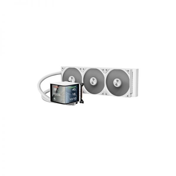 [해외] TRYX 트릭스 파노라마 360 화이트 360mm AIO 6.67인치 AMOLED 곡면 스크린 3D 아나모픽 효과 맞춤형 쿨러 Asetek 대 V2 320W TDP