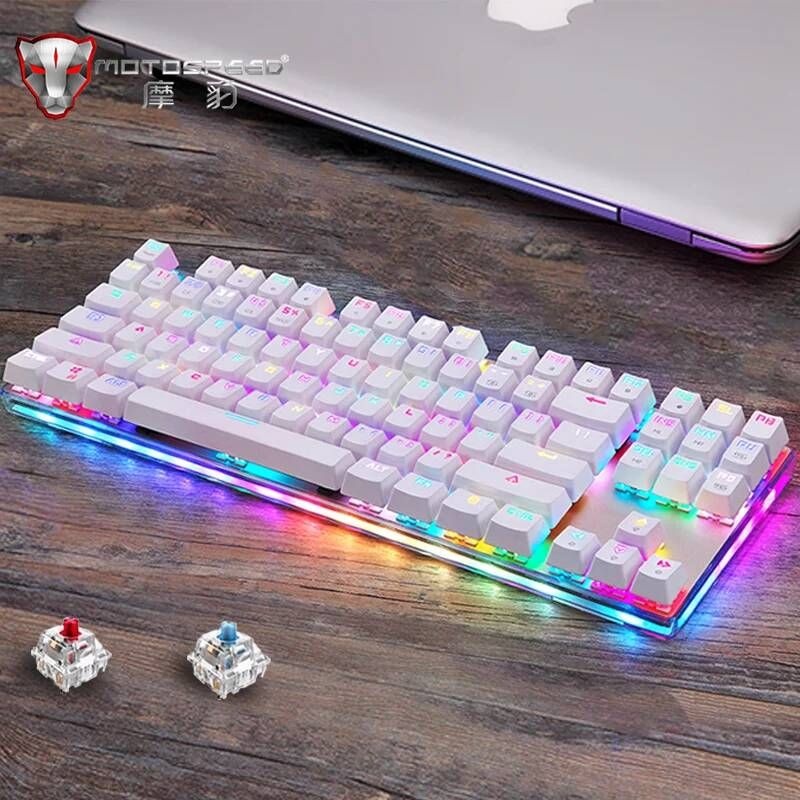 [해외] 무선 기계식 블루투스 키보드 오리지널 Motospeed k87s RGB 게임 usb 케이블 87 빨간색/파란색 스위치 인체공학적 레이