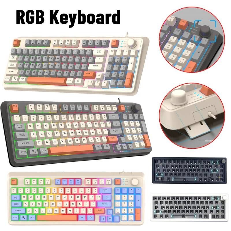 UnKnown [해외] 무선 기계식 블루투스 키보드 핫 스왑 가능 RGB 백라이트 컴퓨터 노트북 게이머용 USB 유선 K82/GMK67