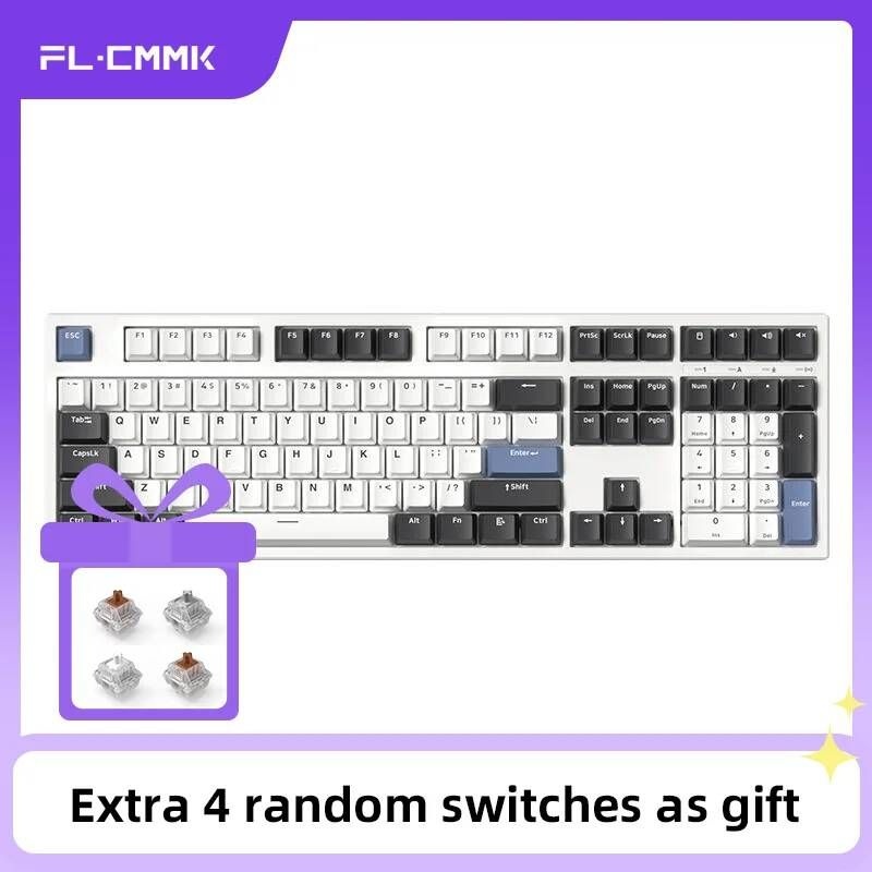 [해외] 무선 기계식 블루투스 키보드 FL · ESPORTS GP108 3 가지 모드 108 키 RGB 핫 스왑 가능 2.4G 유선 Win/Mac/iPad