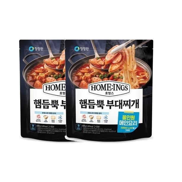 청정원 호밍스 햄&고기 듬뿍 부대찌개 야식 혼밥 여행 600g 2개