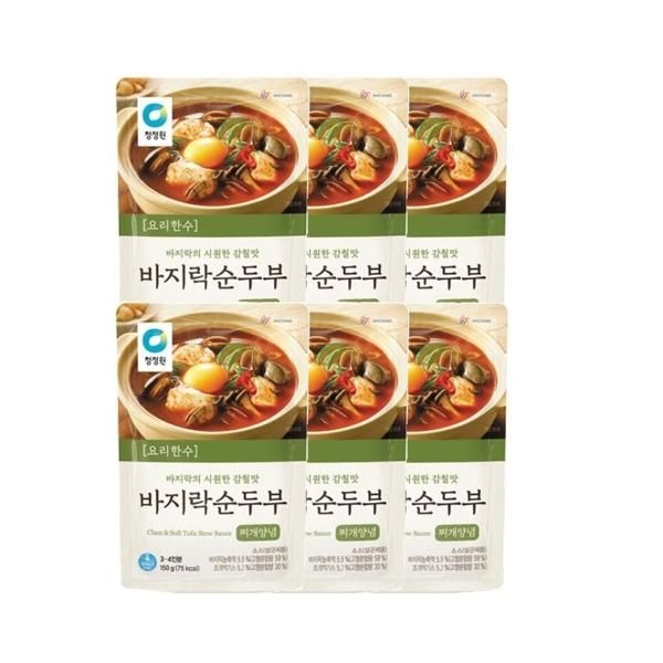 청정원 청정원 청정원 요리한수 바지락순두부찌개양념 자취 간편식 150g 6개