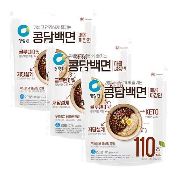 청정원 콩담백면 매콤짜장면 캠핑 여행용 야근 야식 375g 3개