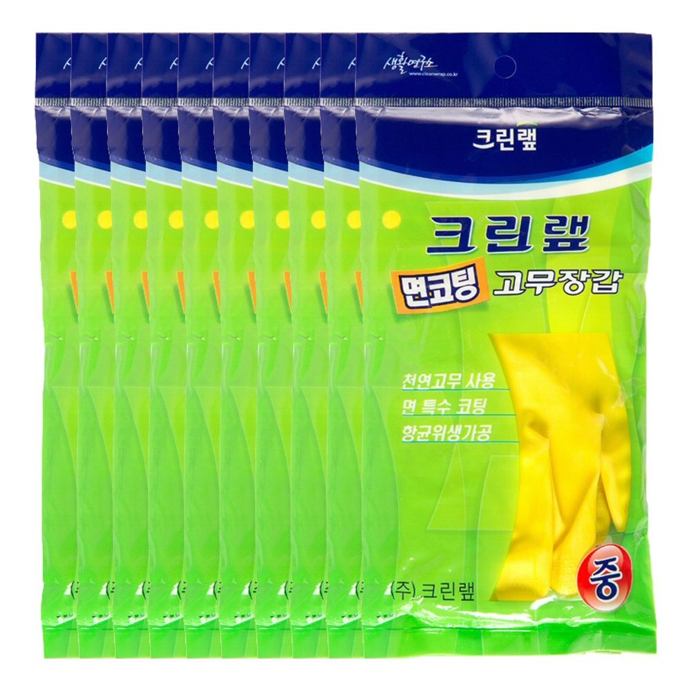 크린랩 면코팅 고무장갑 중(29cmX11cm) X 10개