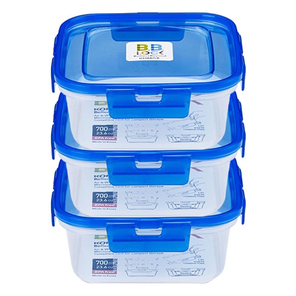코멕스 비비락 정사각 밀폐용기 정2호 블루 700ml X 3개