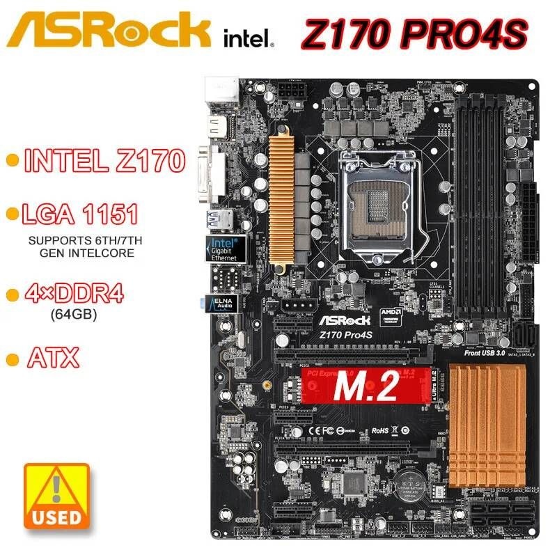 UnKnown [해외] 마더보드 메인보드 ASRock-Z170 1151 Z170 Pro4S LGA 4 x DDR4 64GB PCI-E 3.0 M.2 6 sata III USB3.0 ATX 코어 i5 6600K cpu 용