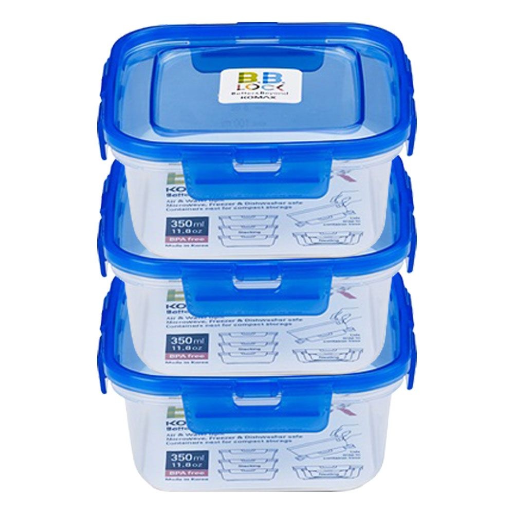 코멕스 비비락 정사각 밀폐용기 정1호 블루 350ml X 3개