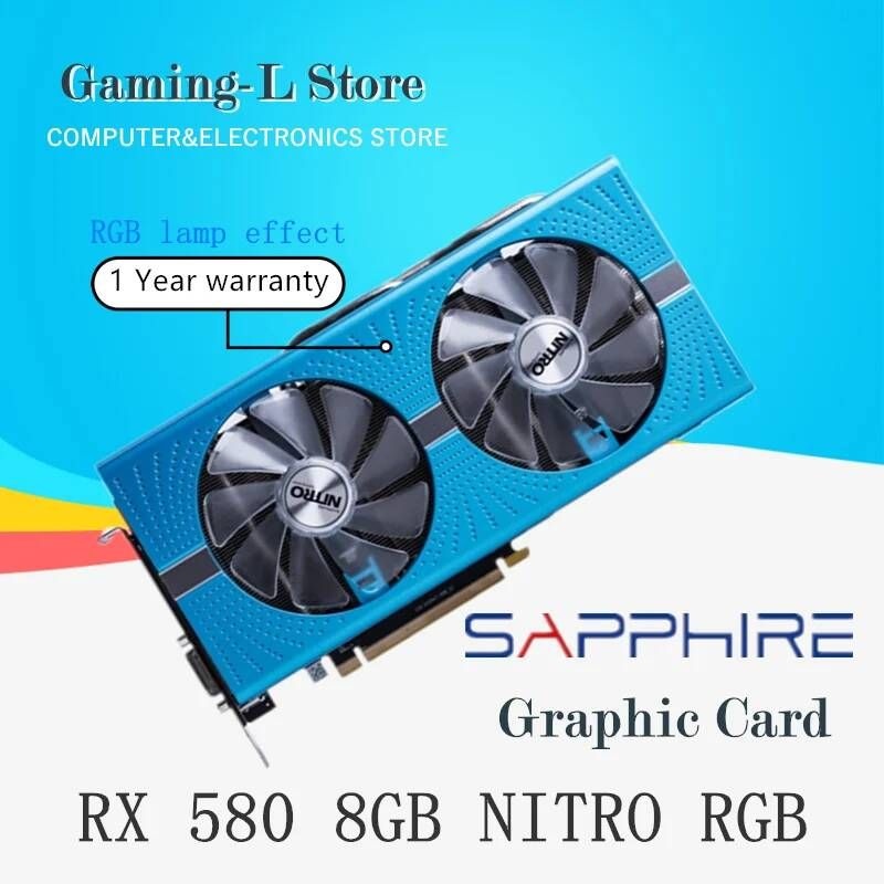 [해외] 사파이어 RX 580 8GB 니트로 그래픽 카드 GPU Radeon GME AMD 비디오 데스크탑 PC 화면 컴퓨터 게임 맵