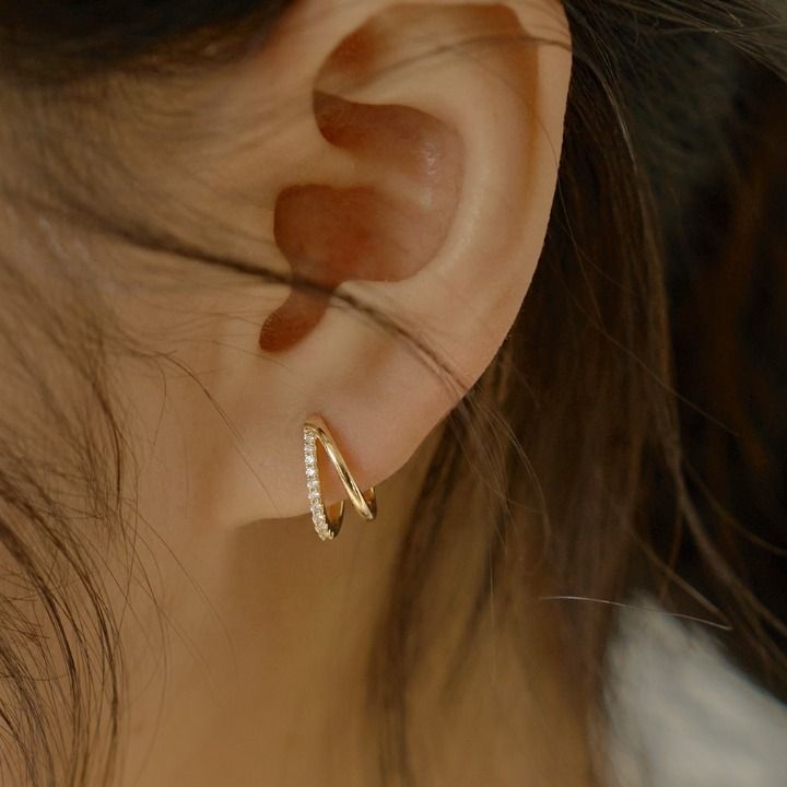 14k post 듀얼 샤인 원터치 링 귀걸이