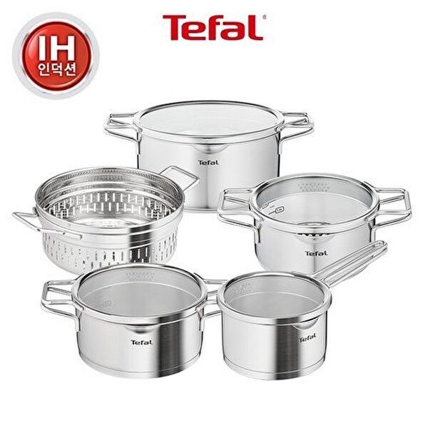 테팔 [테팔][테팔] 인덕션 노르디카 냄비 5종 세트 (편수16cm+양수18cm+양수20cm+곰솥24cm+찜기(스티머)24cm)