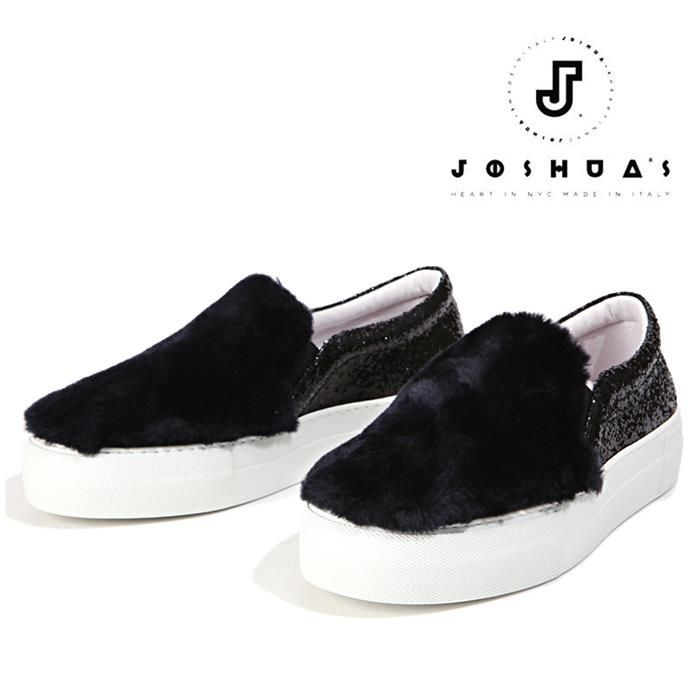 조슈아샌더스 10078GFW GLITTER FUR BLACK 여성 글리터 레더 퍼 장식 슬
