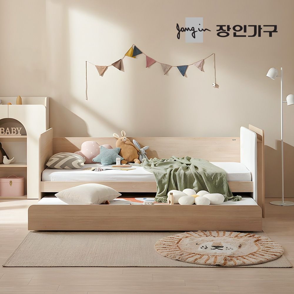 장인가구 뉴피터 LED 패브릭헤드 E0 슬라이드 2단침대 침대프레임 SS