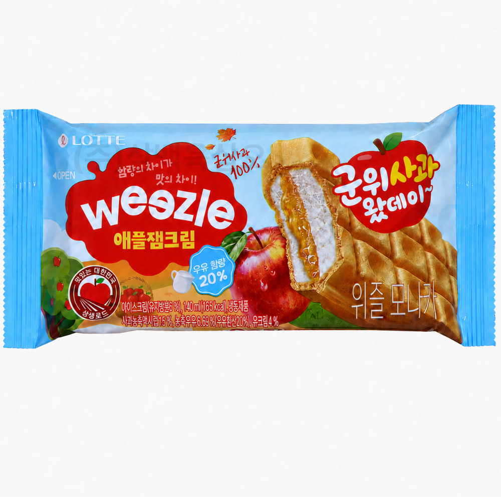 ICE 롯데 위즐 애플잼크림 모나카 140ml x24개 아이스크림