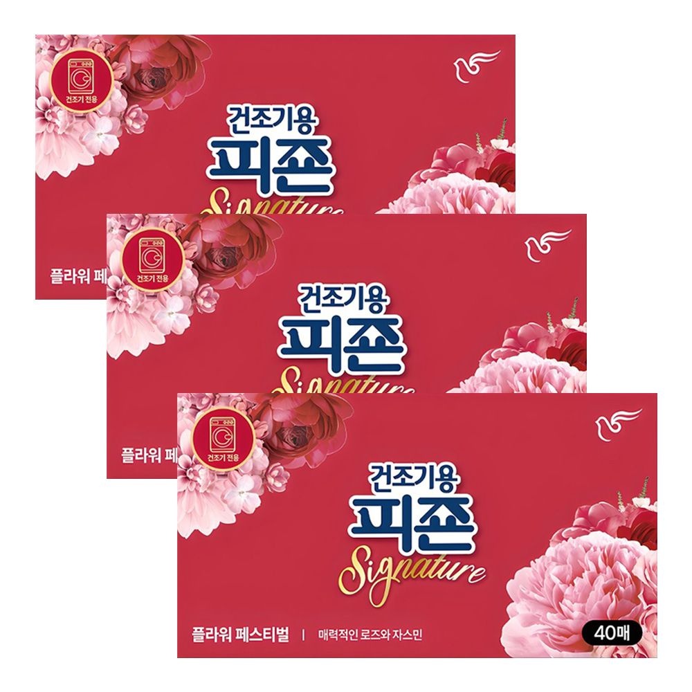 피죤 건조기용 피죤 섬유유연제 시그니처 플라워페스티벌 40매 X 3개