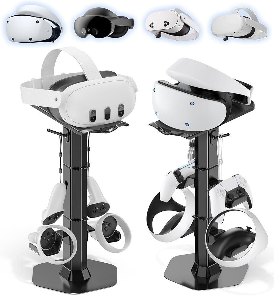 [해외] Kosker 책상용 VR 홀더 스탠드가 있는 헤드폰 컨트롤러 스탠드 PS5/Xbox/PSVR2/Meta Quest용 범용 VR2 게이밍 헤드셋 케이블