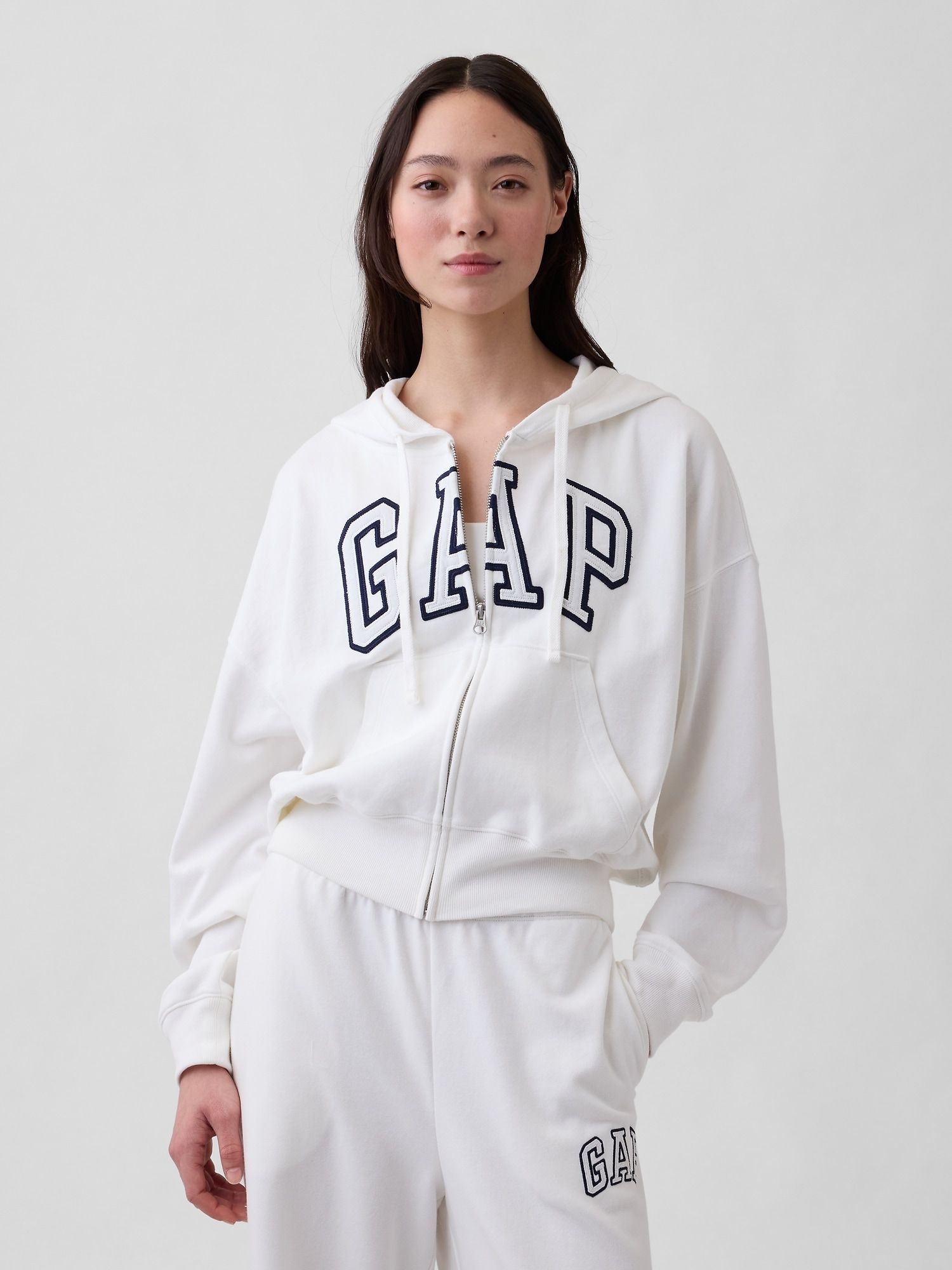 갭 오버 사이즈 GAP 로고 프렌치 테리 Zip Up Parker 뉴 오프 화이트