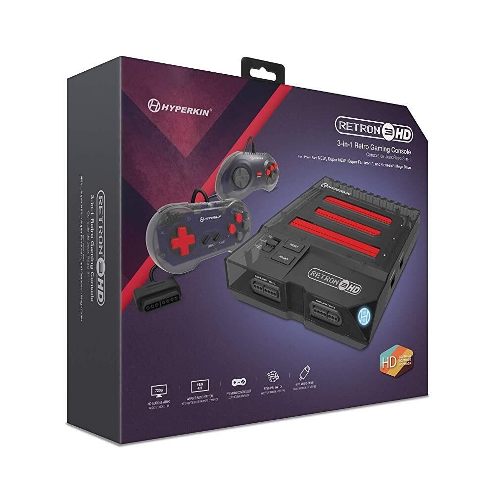 [해외] Hyperkin RetroN 3 HD 3-인-1 레트로 게이밍 콘솔 NES Super Famicom Genesis/ Mega Drive용 스페이스 블랙 - [호환]