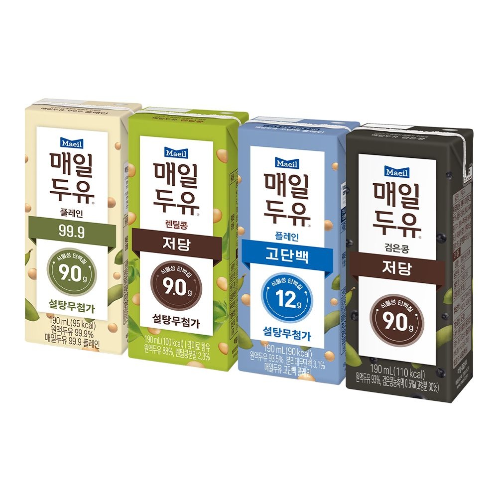 매일두유 24팩 4종혼합[고단백 검은콩 렌틸콩 99.9] 각6팩 190ml 무설탕 저당두유 (99.9 190ml 24팩)
