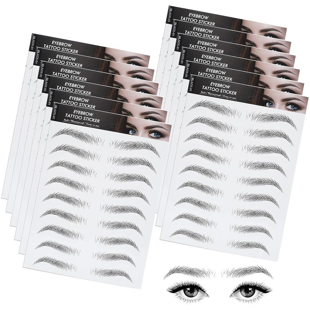 FAIRY CORA [해외] FAIRY CORA 12 Sheets 4D Hair-Like Waterproof Eyebrow Tattoo Stickers Natural Temporary Transfers Easy Apply Fake Eyebrows for Women [호환]