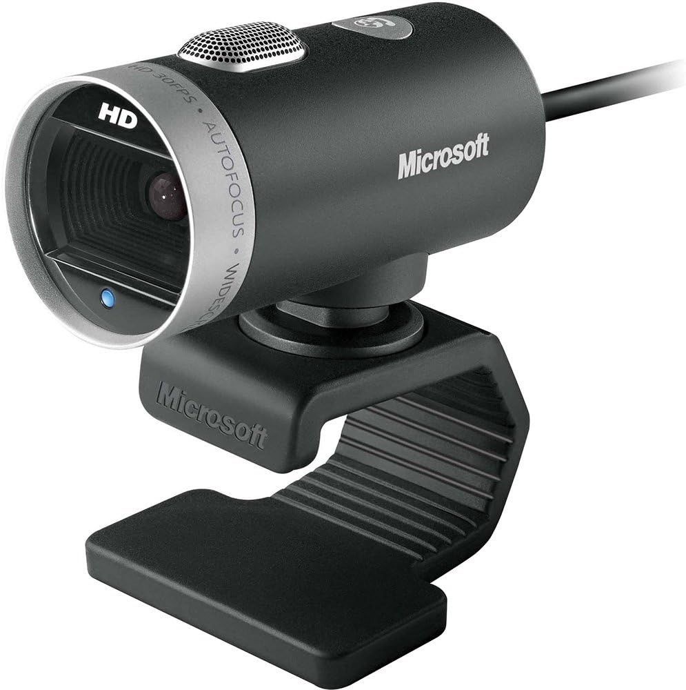 Microsoft LifeCam 비즈니스용 시네마 웹캠 - 노이즈 캔슬링 마이크, 빛 보정 기능이 내장된 블랙 모델, USB 연결 지원,