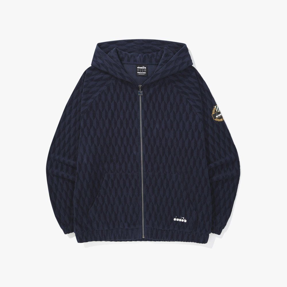 디아도라 공식스토어 테리 자카드 후드집업 자켓 NAVY