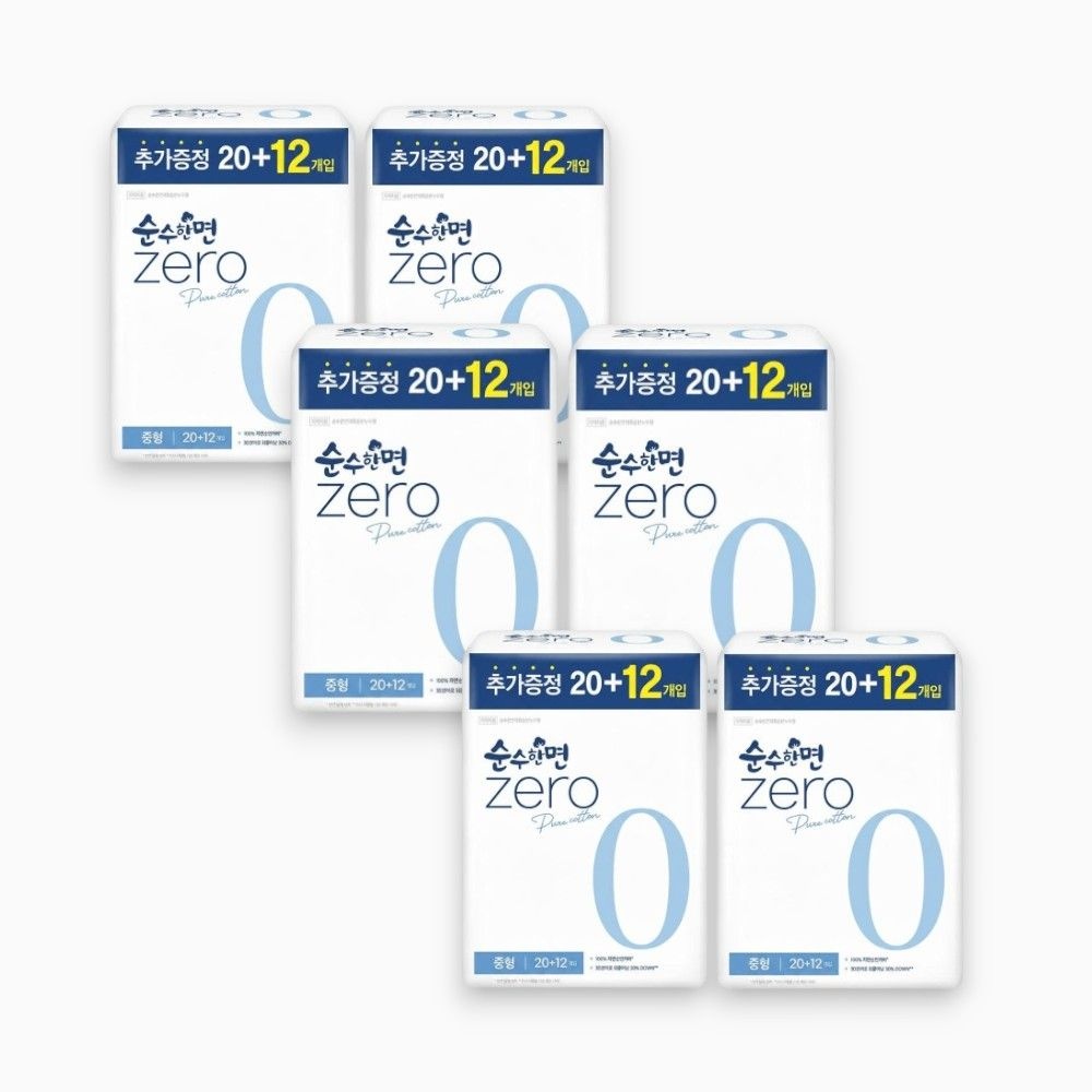 깨끗한나라 순수한면 제로 zero 생리대 중형 32매 6팩