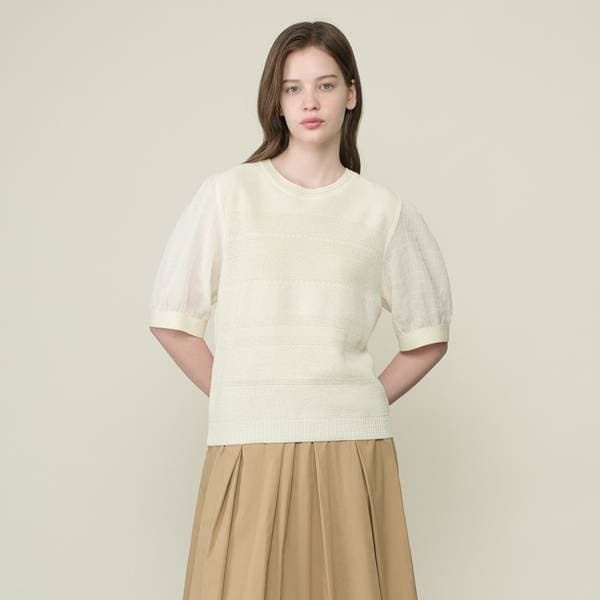 BCBG 퍼프 슬리브 블라우스 니트 풀오버 B6M5K325 R6S9T2V4 A7B2C9D4