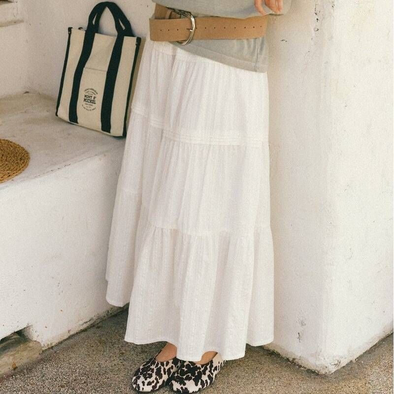 르몽생미셸 르몽생미셸 셔링 스커트 Cotton Tiered Skirt_White_LST_D0SK04WWH10 Y6Z9A2B4 T7V3W8X1