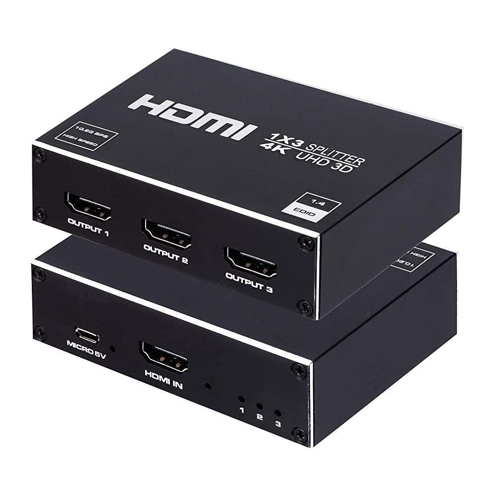 Enbuer [해외] 1x3 HDMI 스플리터 1 in 3 Out 오디오 비디오 디스트리뷰터 박스 3D 4K x 2K 지원 HDTV STB DVD PS3 프로젝터 등과 호환 [호환]