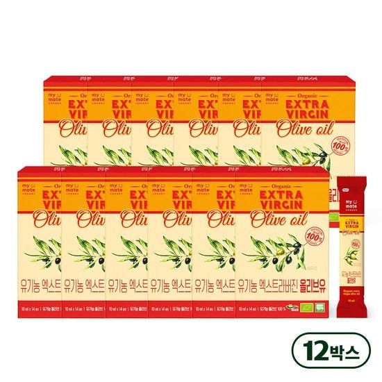 그린너트 [마이메이트] 스페인산 유기농 프리미엄 엑스트라버진 올리브오일 12박스(10ml*14개입) 개별포장 스틱형 올리브유