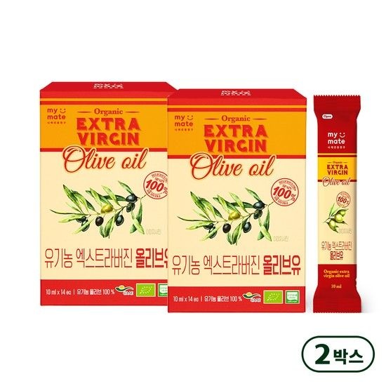 그린너트 [마이메이트] 스페인산 유기농 프리미엄 엑스트라버진 올리브오일 2박스(10ml*14개입) 개별포장 스틱형 올리브유