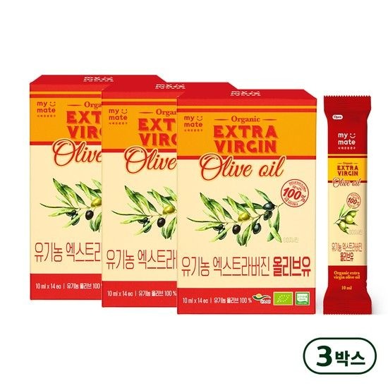 그린너트 [마이메이트] 스페인산 유기농 프리미엄 엑스트라버진 올리브오일 3박스(10ml*14개입) 개별포장 스틱형 올리브유