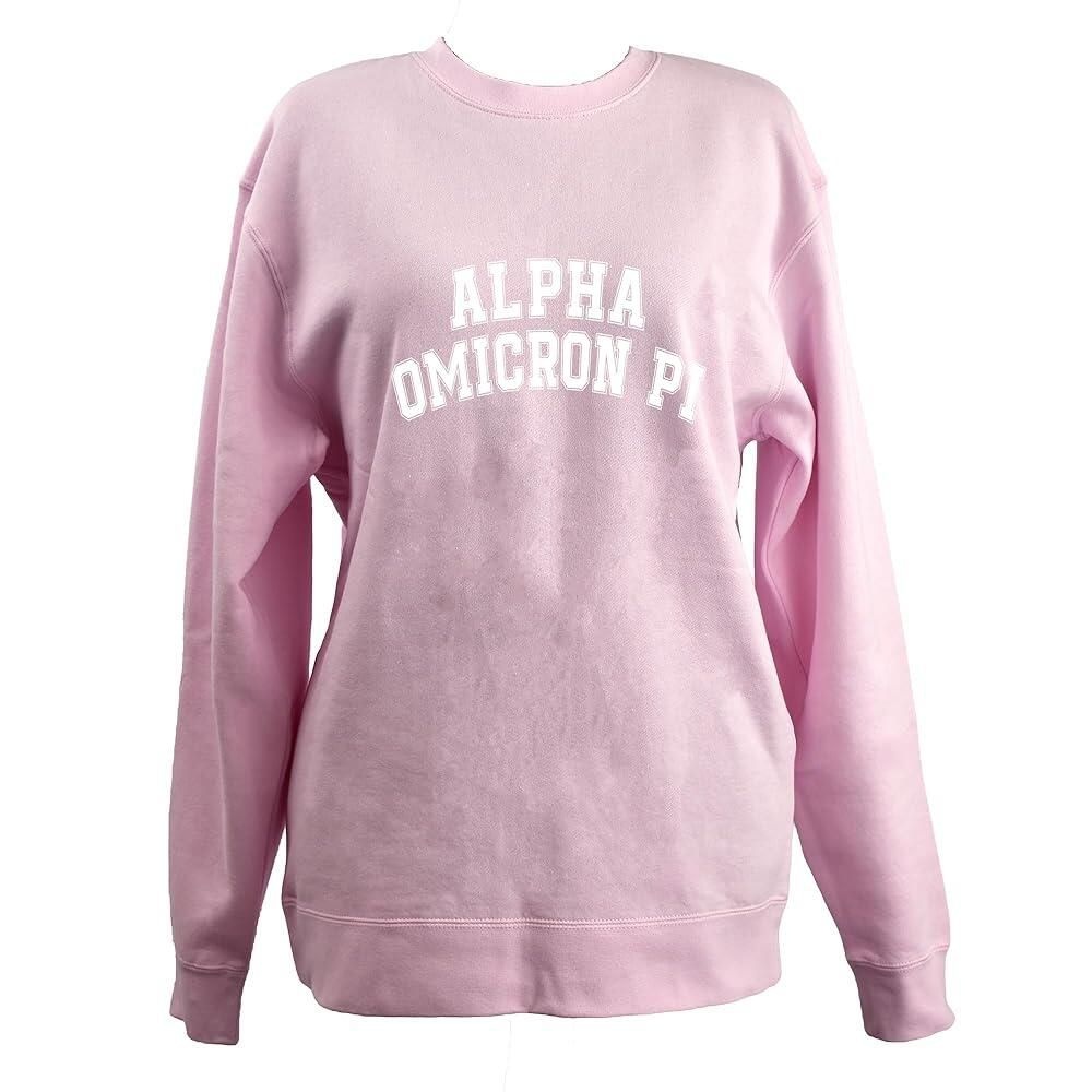 [해외] Sorority Shop Alpha Omicron Pi 스웨트셔츠 - 플리스 크루넥 대표팀 그리스 글자 디자인 핑크 L [호환]