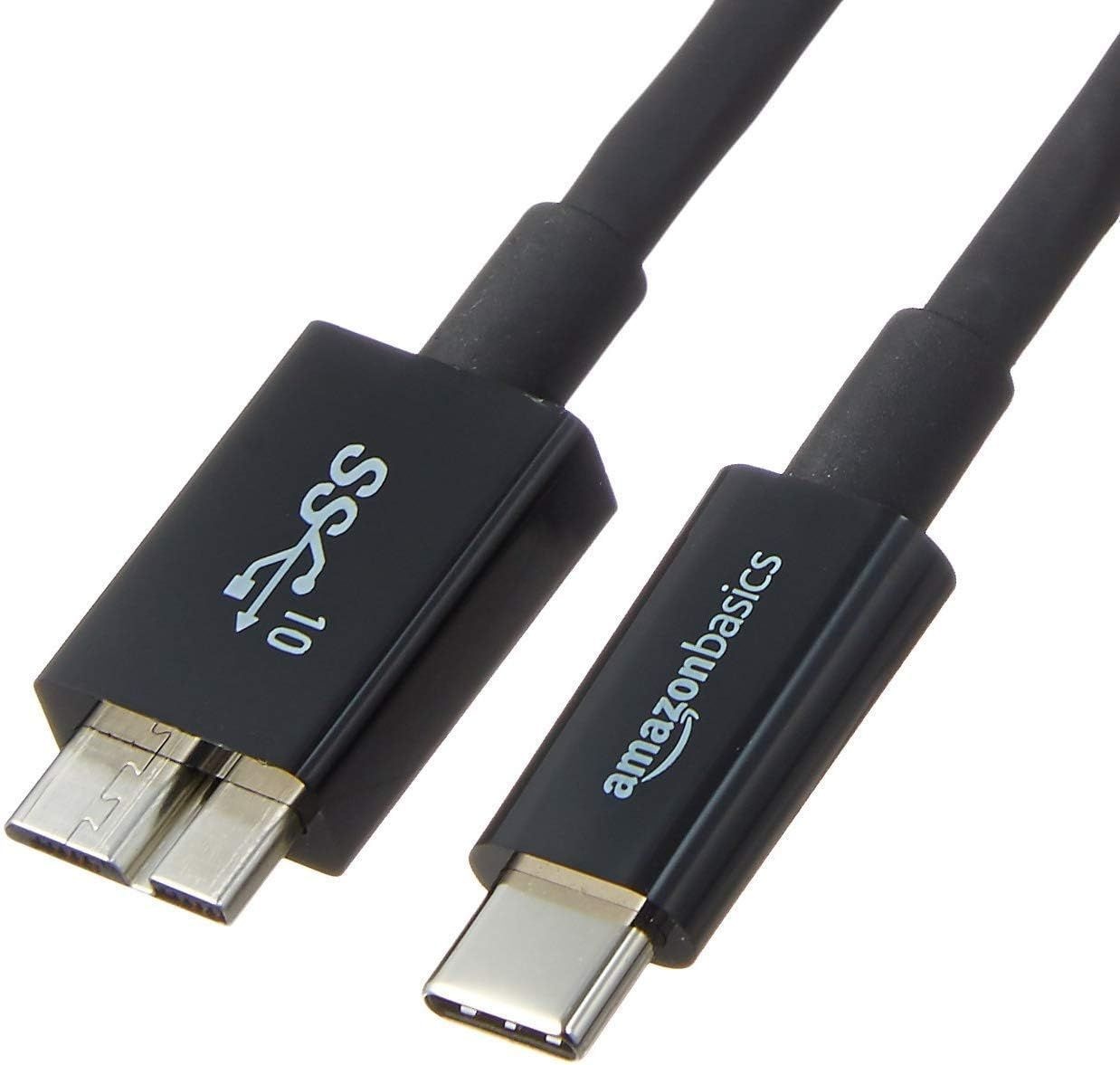 Amazon Basics USB-C to Micro USB 3.1 Gen 2 고속 충전 케이블, 10Gbps 데이터 전송, 외장 하드 드라이브 호환, 3피트, 블랙