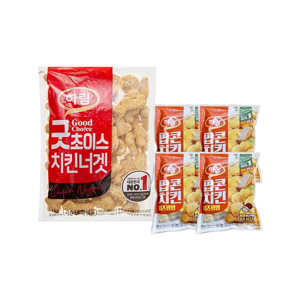 하림 굿초이스 치킨너겟 1kg 1봉 x 팝콘치즈 190g 4봉