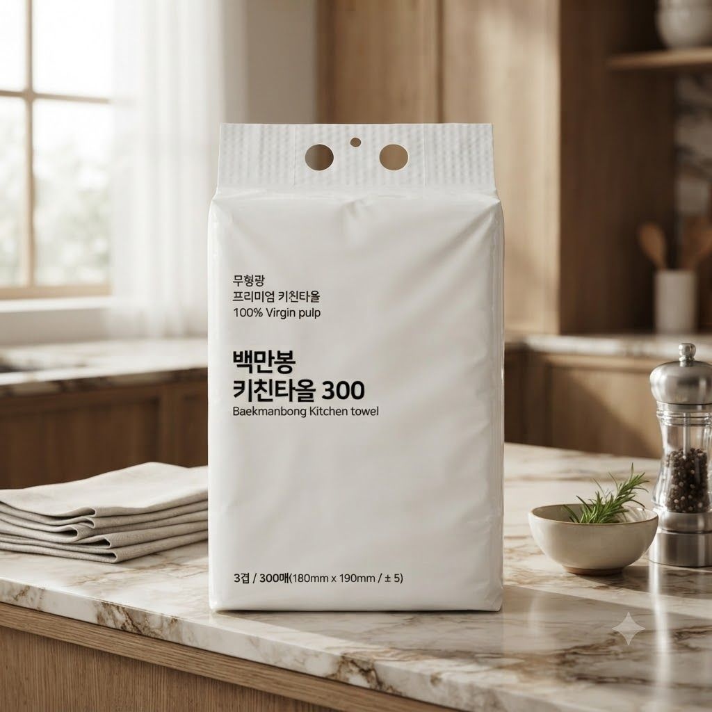 뽑아쓰는 천연펄프 키친타올 백만봉화장지 3겹 1500매 5팩