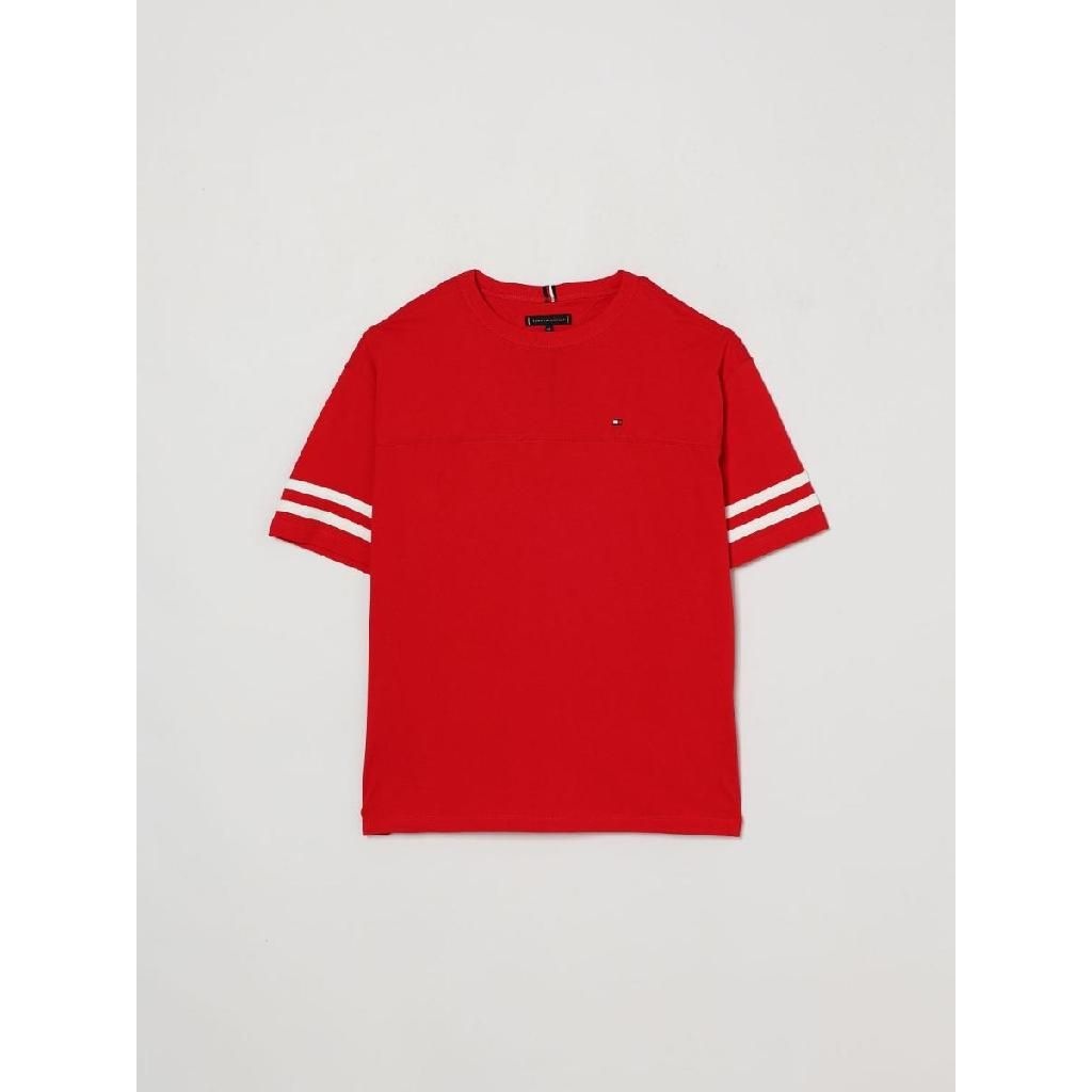 [해외] 타미힐피거 Tommy Hilfiger 남아용 코튼 티셔츠 자수 로고 레드 KB0KB10299 관부가세포함