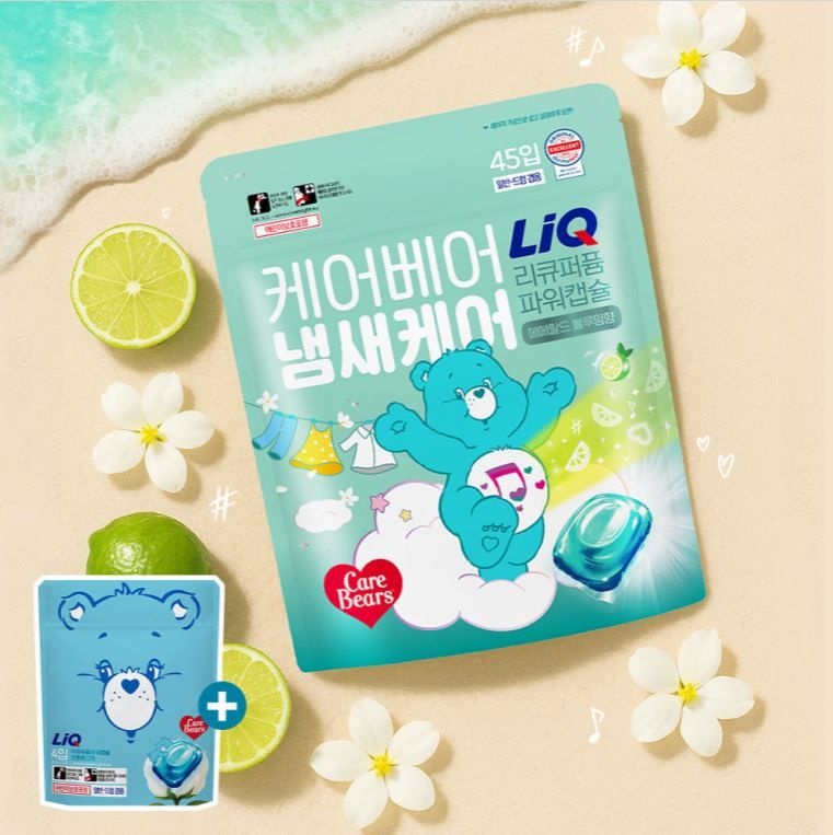 리큐X케어베어 퍼퓸파워캡슐 에메랄드 블루밍 45입 1개+코튼허그 4입