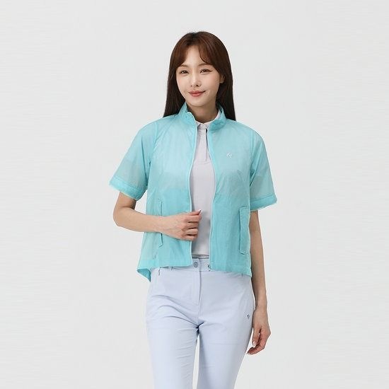 [매장정품] 엘르골프 [] 여성 배색 믹스 반팔 점퍼_6I41352