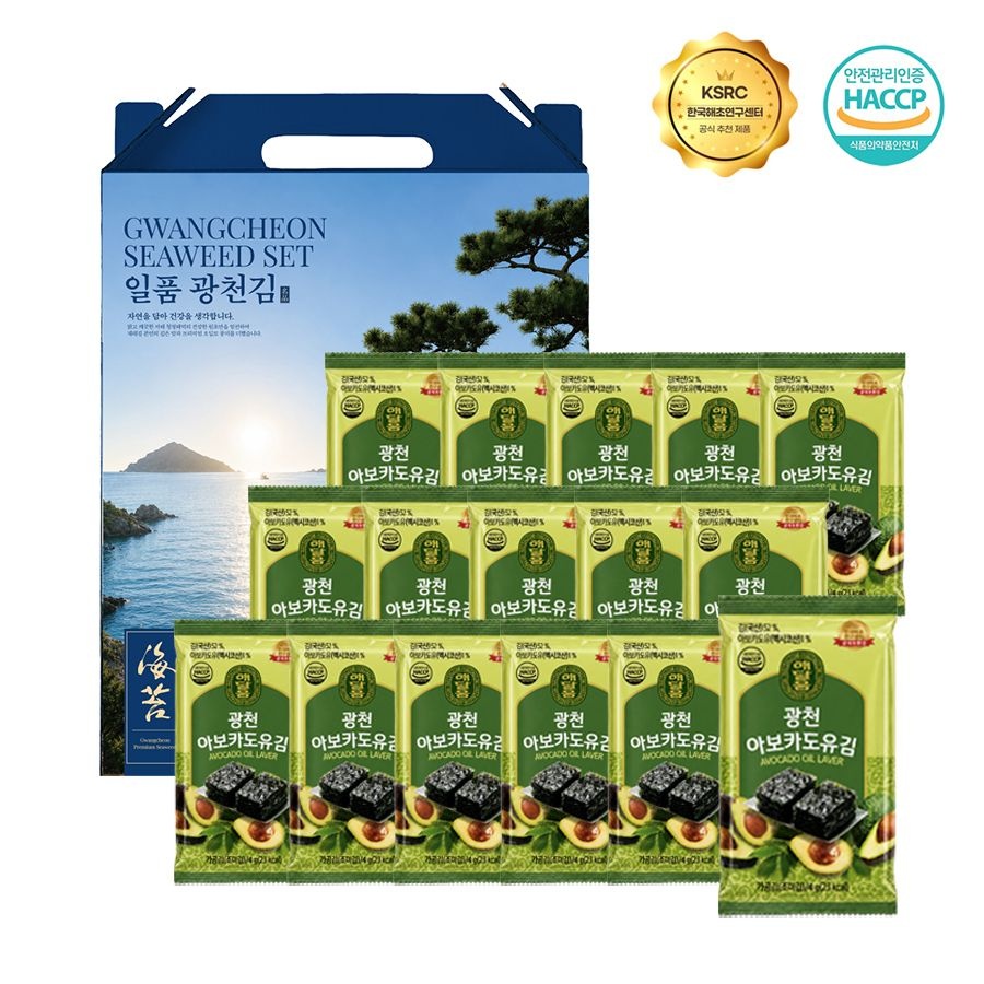 [오늘출발] 광천 해달음 아보카도유 도시락김 16봉 고급선물세트