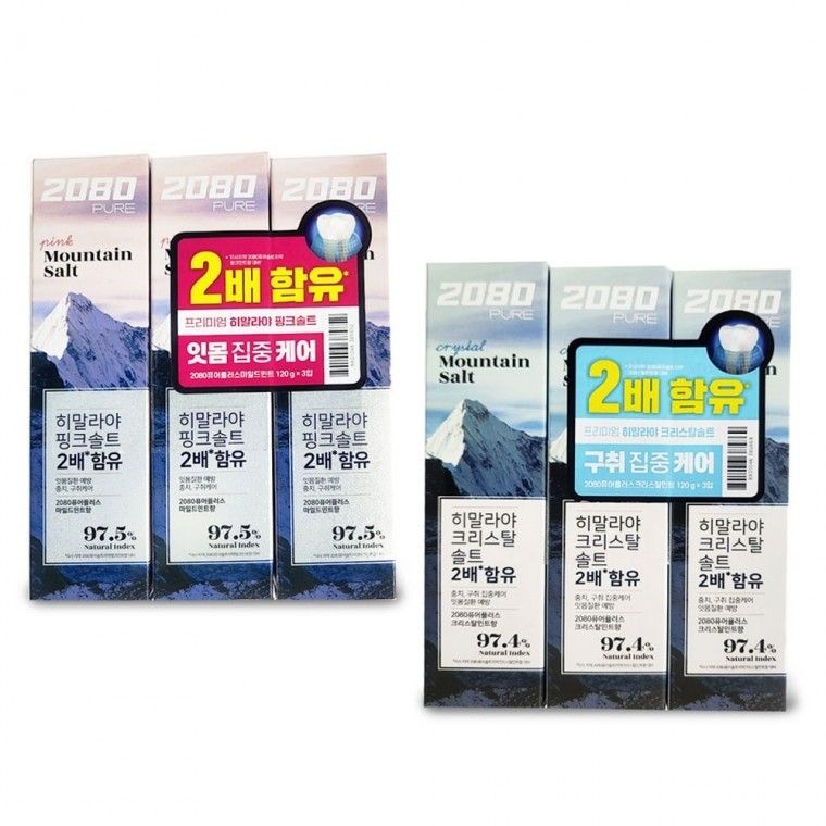 애경 2080 퓨어플러스 히말라야 크리스탈 솔트 치약 120gX3개입 민트향