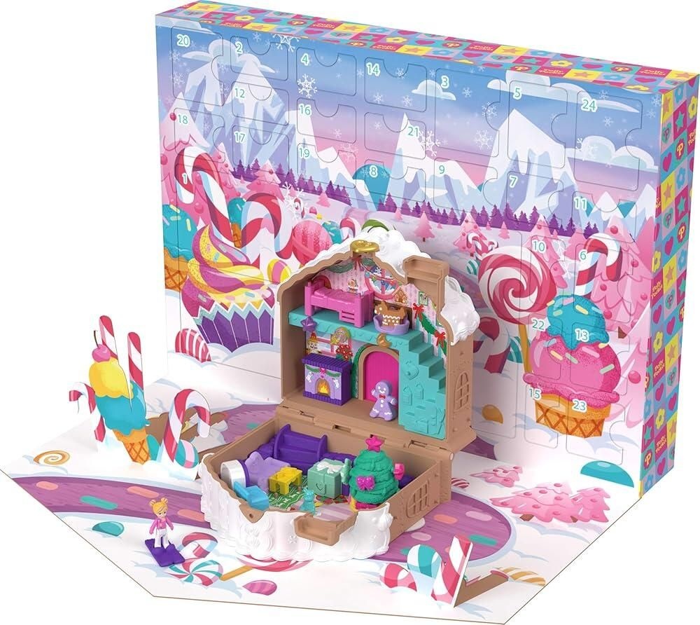 Polly Pocket [해외] Polly Pocket 인형 재림절 달력 DIY 진저브레드 하우스 놀이 트 24개 의 서프라이즈 인형의 집 가구 휴일 액서리 포함 [