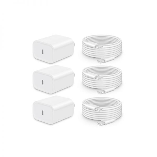 [해외] CXX 아이폰호환 17 16 15 고속 충전기 3개입 20W USB C 벽면 6피트 to 케이블 포함 시리즈 아이패드 프로 에어 미니 등과