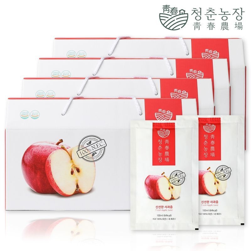 청춘농장 신선한 사과즙 4박스 120포