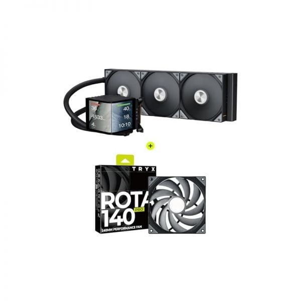 [해외] TRYX 트릭스 파노라마 360 곡면 스크린 360mm 일체형 수랭 쿨러 ROTA PRO 140 고성능 LCP 케이스 팬 번들 298741