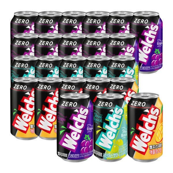 웰치스 제로 355ml 총 24캔 (포도 12캔+샤인머스캣 6캔+애플망고6캔)